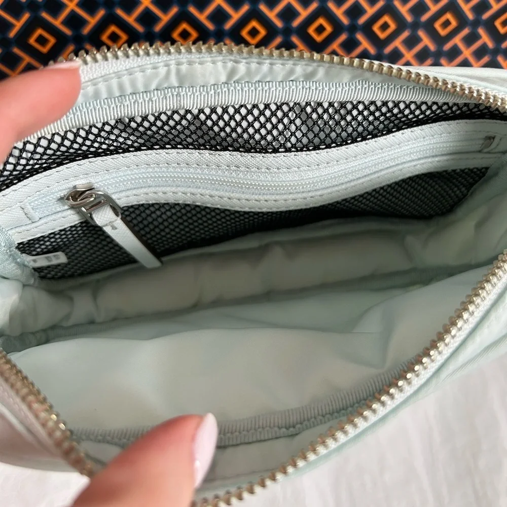 Tory Burch Virginia Nylon Belt Bag Crossbody Bag Ice Blue Silver Baby Blue Light